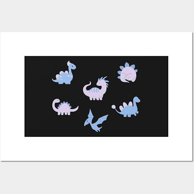 Cute Pastel Dinosaurs Wall Art by myabstractmind